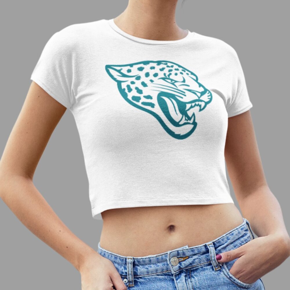 NEW Jacksonville Jaguars Monochrome Pop Logo Form Fit Crop Top Shirt WHITE
